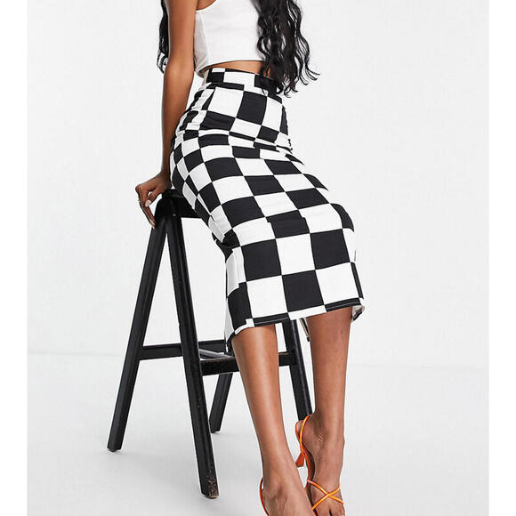 NWT - ASOS midaxi skirt in oversized checkerboard print - 12 - Picture 1 of 9
